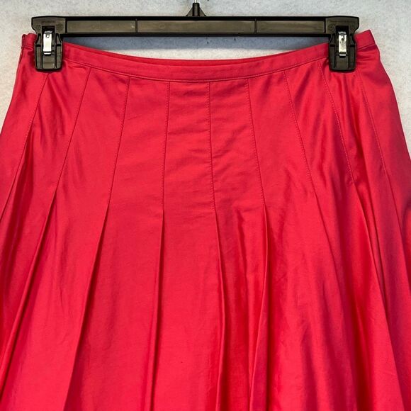ANN TAYLOR Skirt Women's Size 8 Pink Cotton Pleated Side Zip A-Line Knee Length - Picture 9 of 11